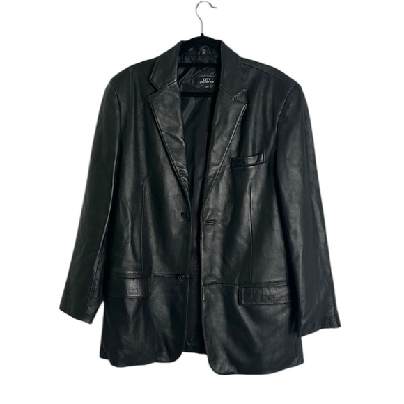 Jones New York black leather jacket blazer size 38R matrix goth classic - Picture 2 of 13